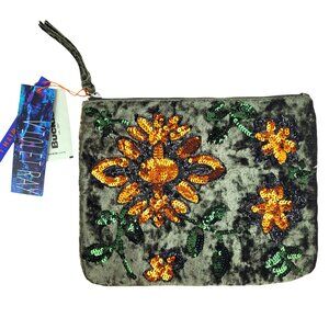 Violet Ray Velvet Bag Clutch Green Orange Floral Sequin Gypsy Boho Hippie NWT